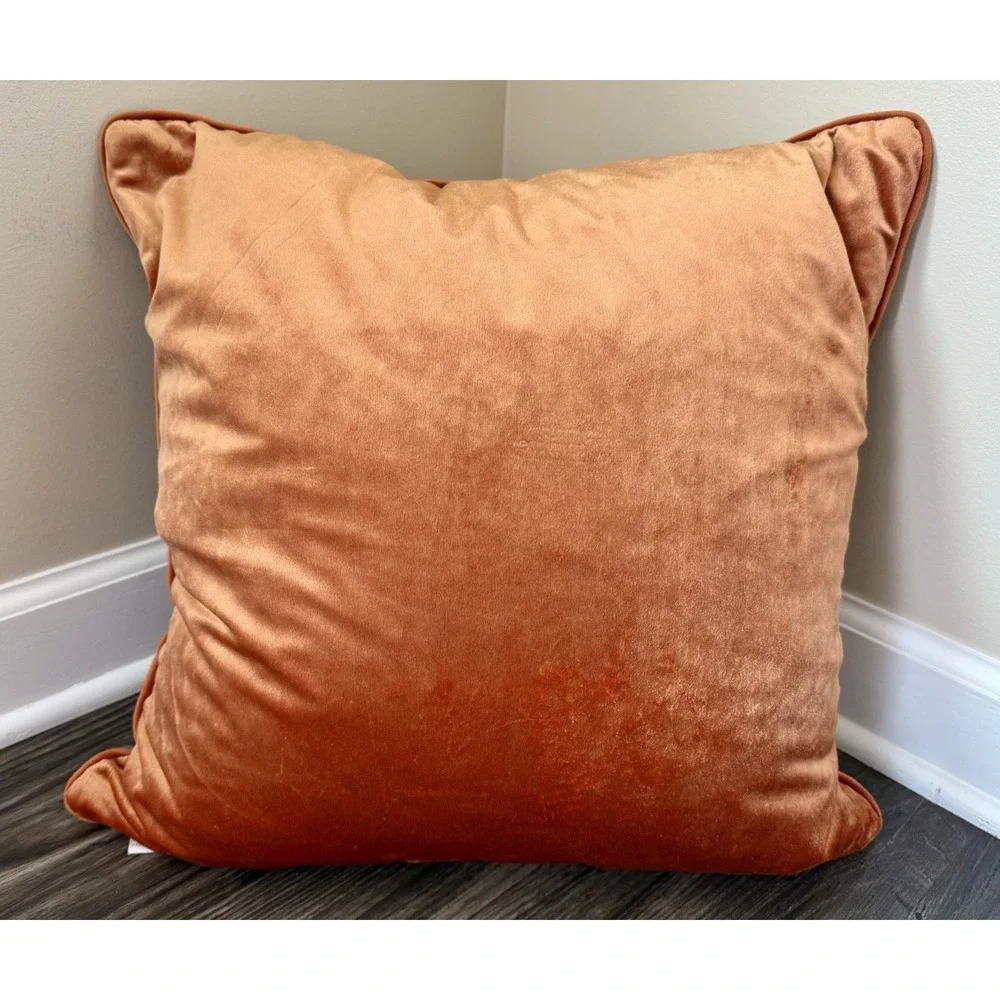 HFS Home Pumpkin Fall Harvest Plaid Down Feather Pillow Orange Velvet 20x20‎